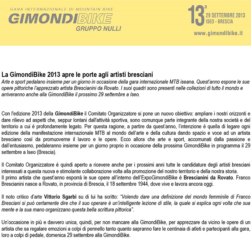 La GimondiBike 2013 apre le porte agli artisti bresciani
